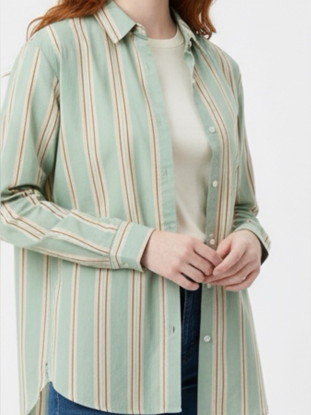 LizSport Dress Shirt, Striped, Cotton, Large